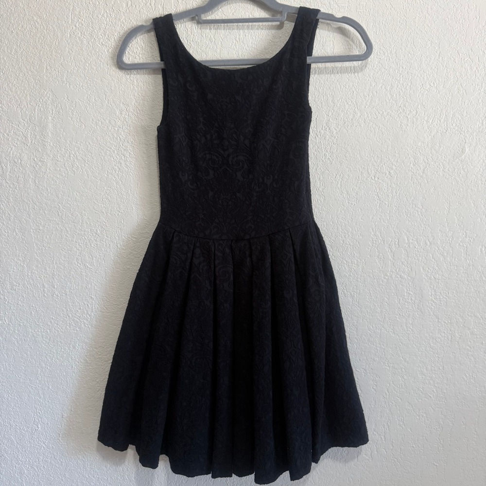 Zara Trafuluc Black Jacquard Textured Fit and Flare Dress Womens XS